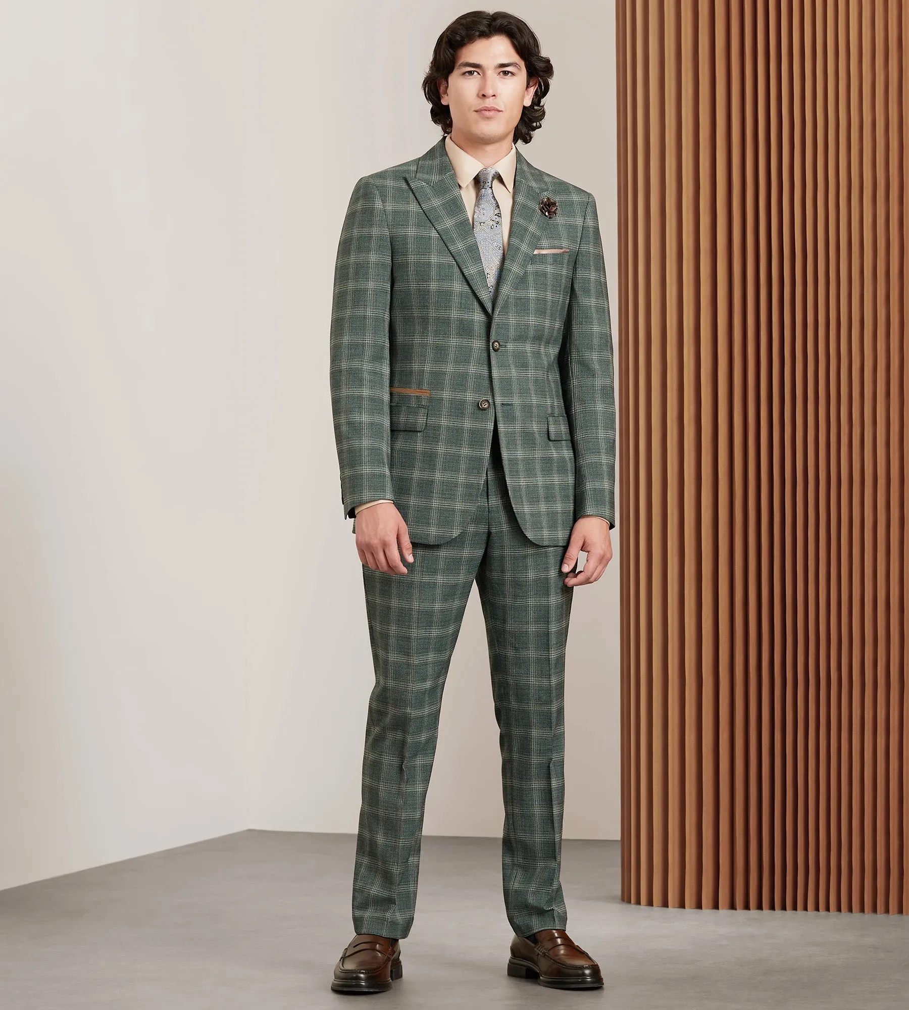 Slim Fit Green Plaid Suit