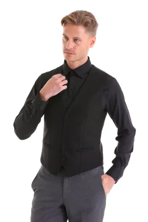 Slim Fit Louis Navy Padded Vest, Black