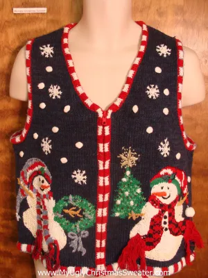 Snowman Couple Decorating Funny Christmas Sweater Vest