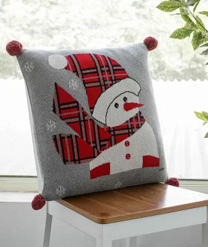 Snowman Cotton Knitted Decorative Light Grey Melange Color 20 x 20 Inches Cushion Cover