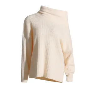 Solid Knitting Minimalist Loose Sweaters For Women Diagonal Collar Long Sleeve Off Shoulder Casual Pullover Sweater Female