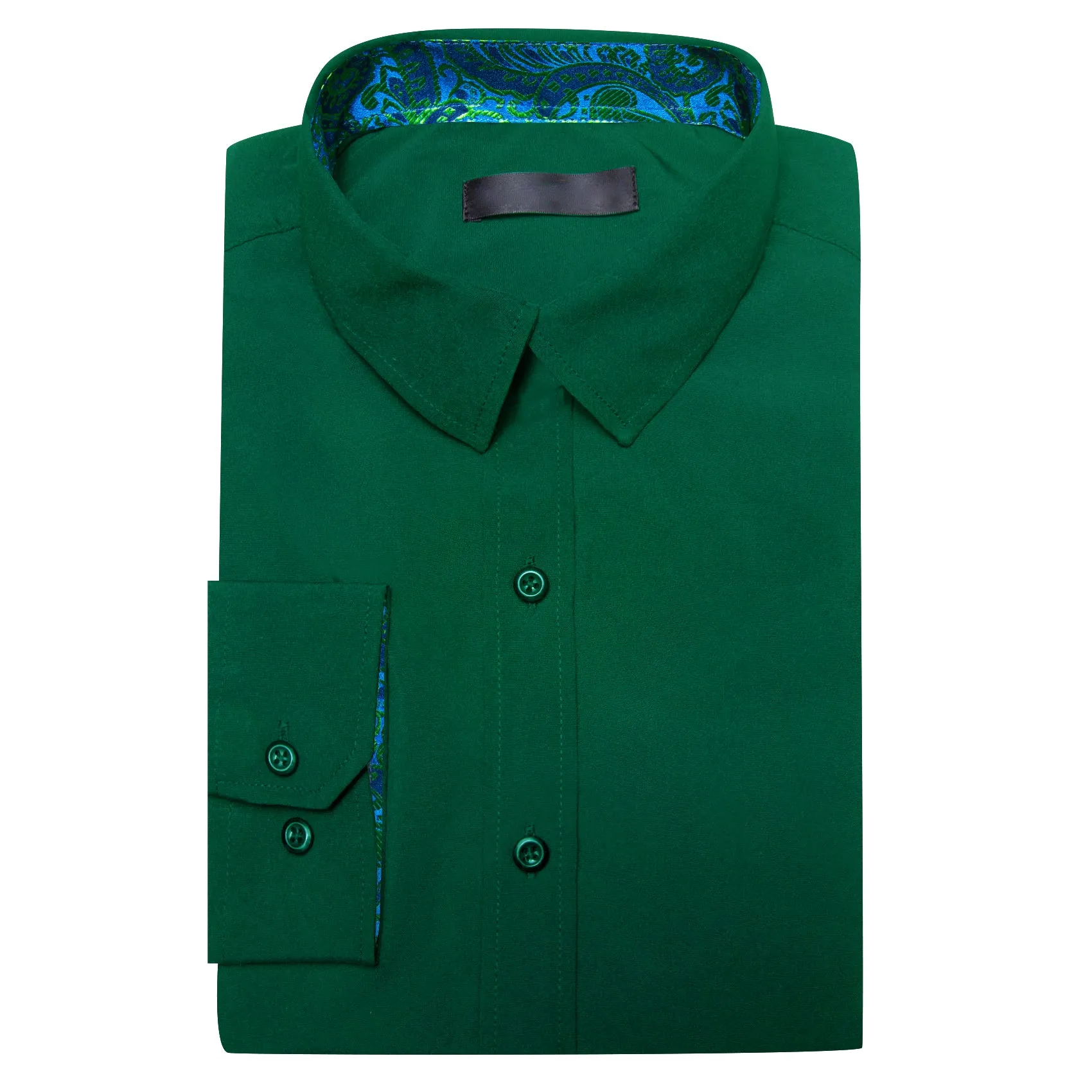 Splicing Style Dark Green with Blue Green Paisley Edge Men's Long Sleeve Shirt