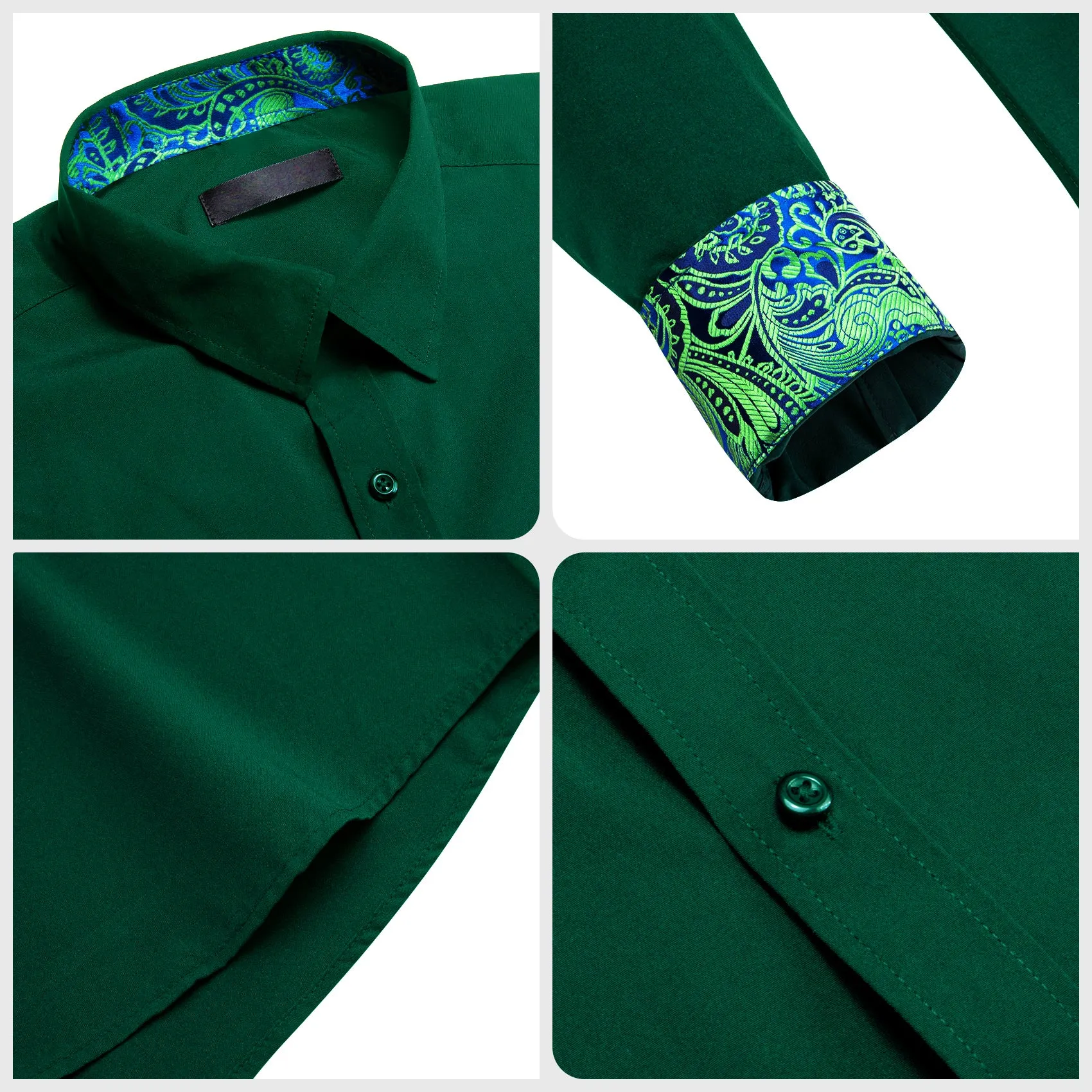 Splicing Style Dark Green with Blue Green Paisley Edge Men's Long Sleeve Shirt