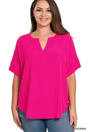 Split Neck Short Sleeve Top