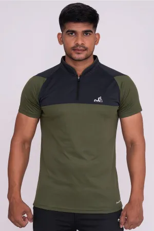Stand Neck Semi Collar T-Shirts Mehandi Charcoal (D)