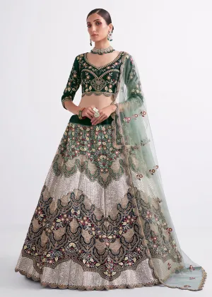 Stunning Shaded Green Heavy Embroidered Bridal Lehenga Choli
