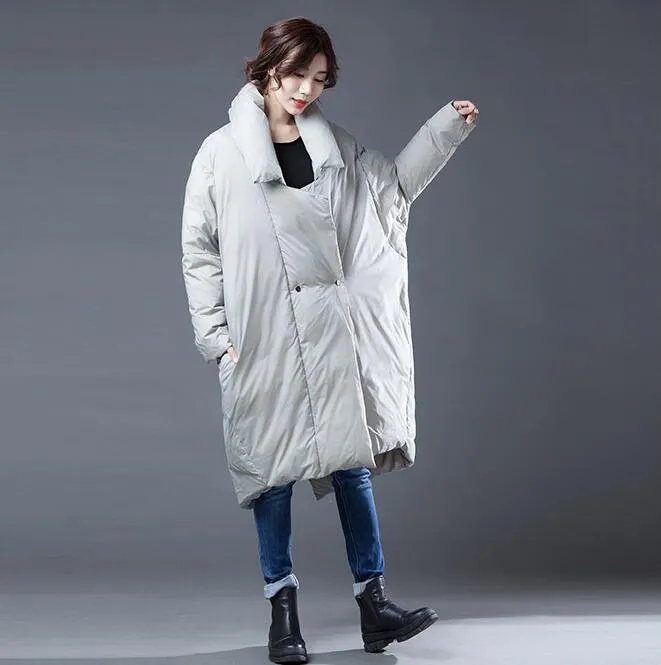 Swallow-tailed Women Winter Loose Duck Down Jackets Long Warm Women Long Down Coat Irregular