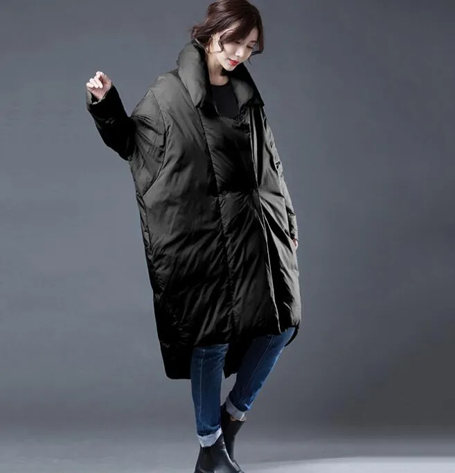 Swallow-tailed Women Winter Loose Duck Down Jackets Long Warm Women Long Down Coat Irregular