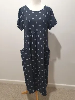 Talia Benson Linen Spot Dress with Pockets