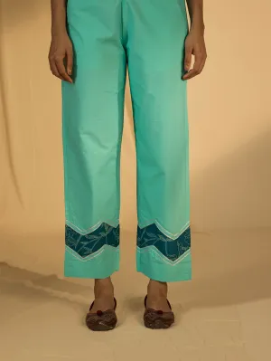 Teal Cotton Straight Pant