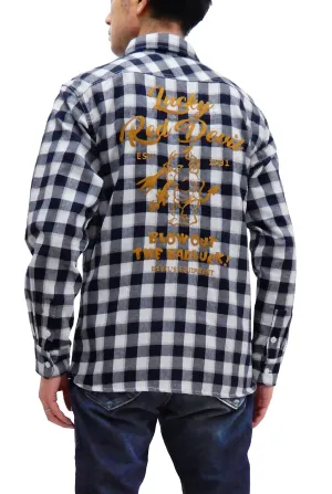 Tedman Custom Embroidered Plaid Flannel Shirt Men's Long Sleeve Shirt TNS-700 Off/Navy