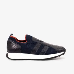 The Aslan Navy Knitted & Leather Men Sneaker