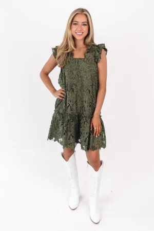 The Kayla Ruffle Strap Dress - Olive