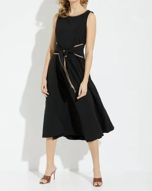 Tie Front Dress W/ Faux Leather Trim In Black/Tiger'S Eye | Black/Tiger'S Eye