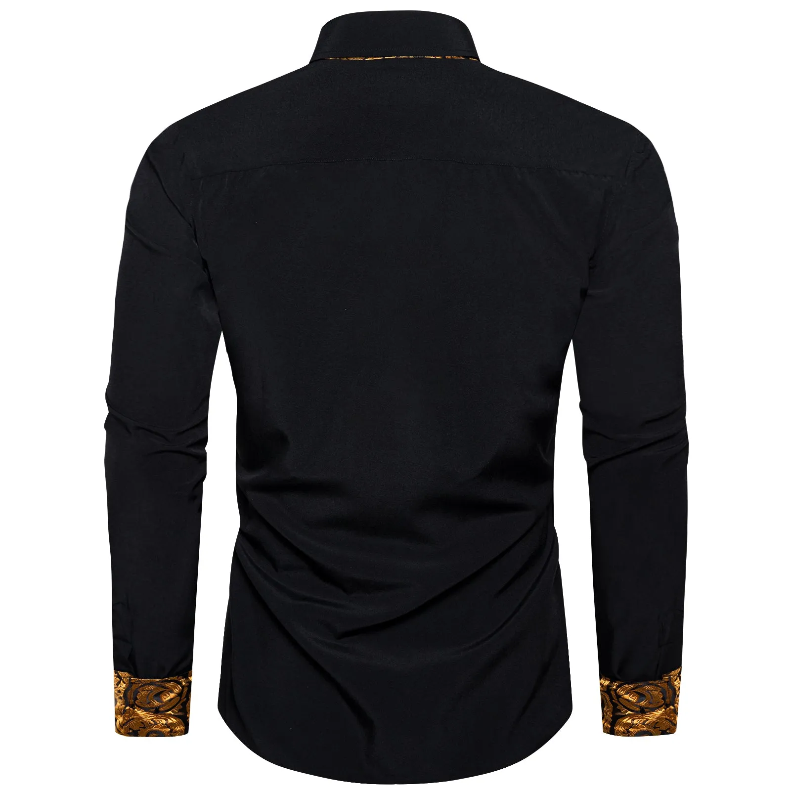 Ties2you Button Down Shirt Black Gold Paisley Stitching Silk Men's Long Sleeve Shirt