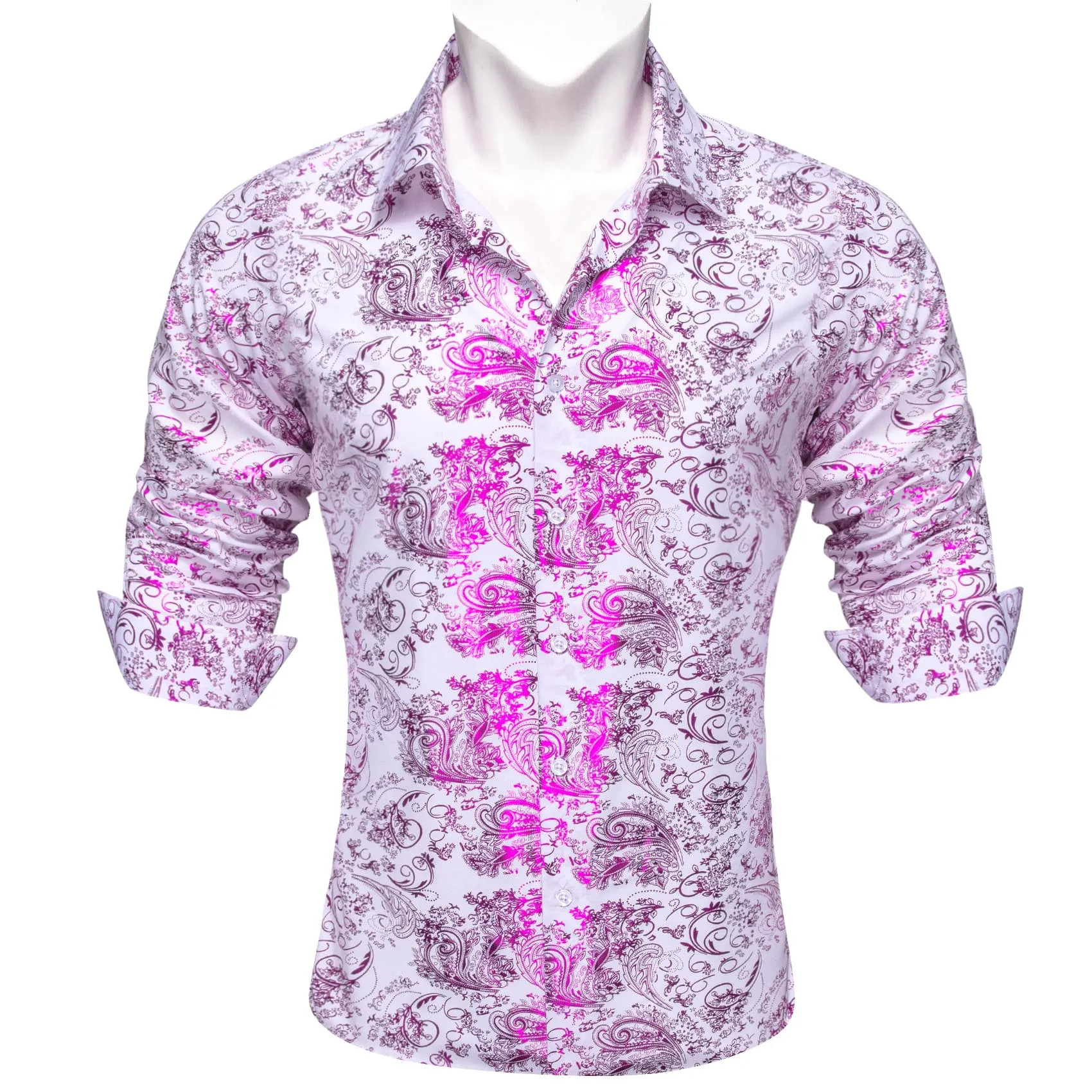 Ties2you Dress Shirt Purple White Hot Stamping Floral Long Sleeve Button Up Shirts for Men