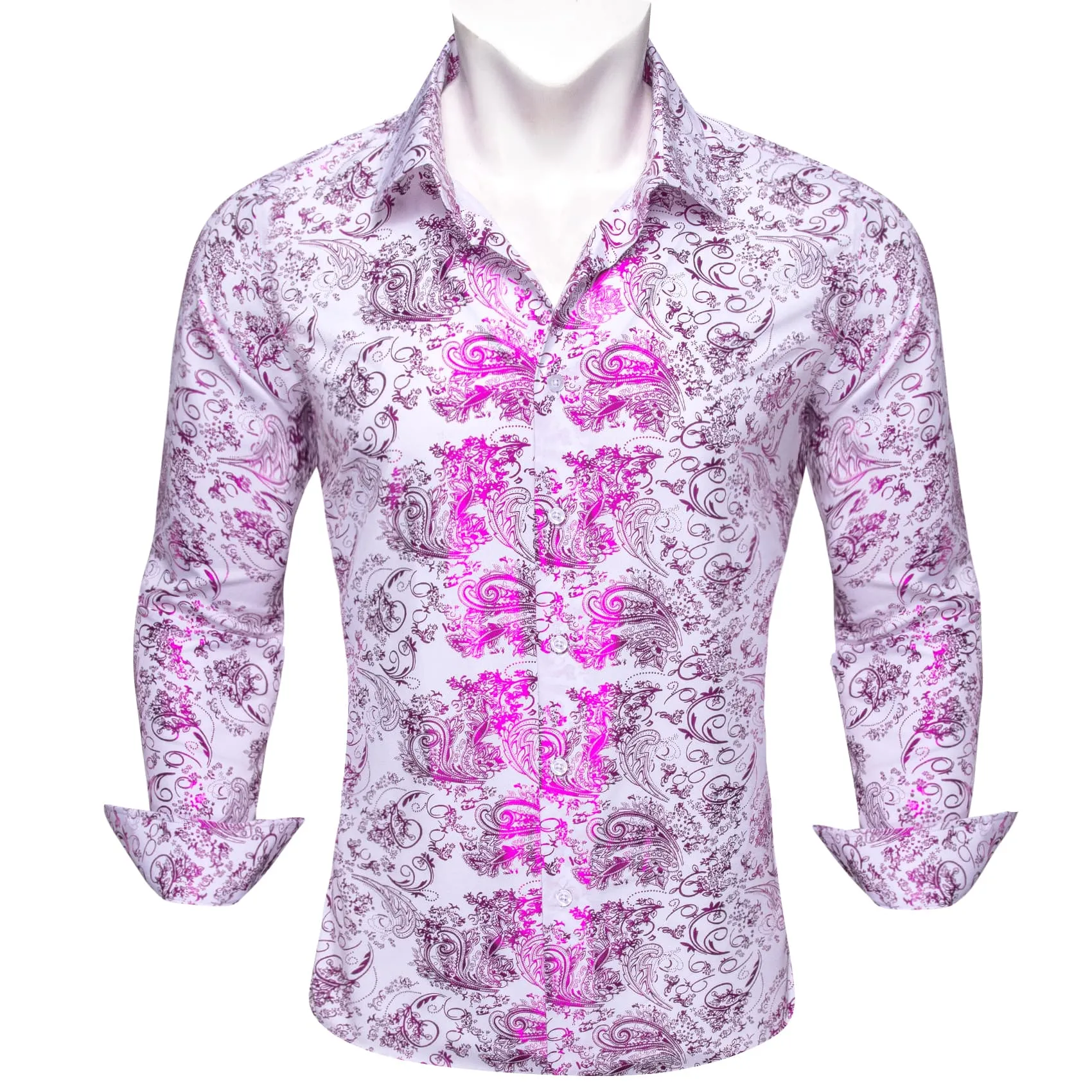 Ties2you Dress Shirt Purple White Hot Stamping Floral Long Sleeve Button Up Shirts for Men