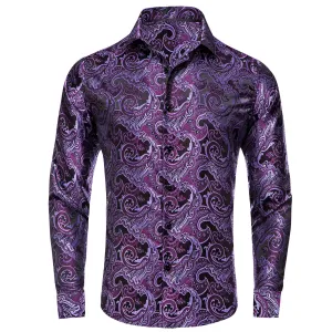 Ties2you Long Sleeve Shirt Plum Purple Floral Silk Men's Shirt Fashion