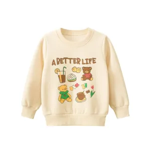Toddler/Kid Girl's Bear Print Design Apricot Sweatshirt