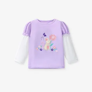 Toddler/Kid Girl's Cartoon Mouse and Flowers Embroidered Design T-shirt