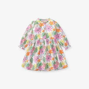 Toddler/Kid Girl's Long Sleeve Tropical Fruit and Floral Design Dress