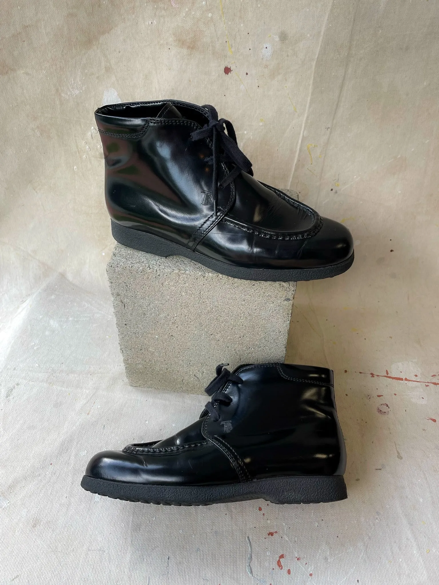 Tod's Patent Leather Ankle Boots—[W7 / M5.5]