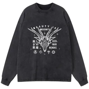 Tokyo-Tiger Beautiful Devil Japanese Washed Long Sleeve T-Shirt