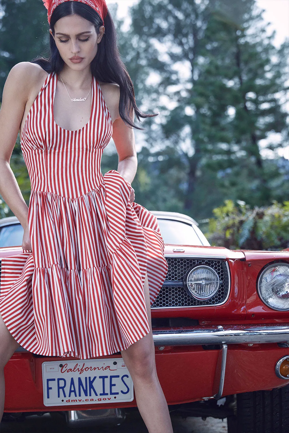 Tulsa Halter Midi Dress - Scarlet Stripe