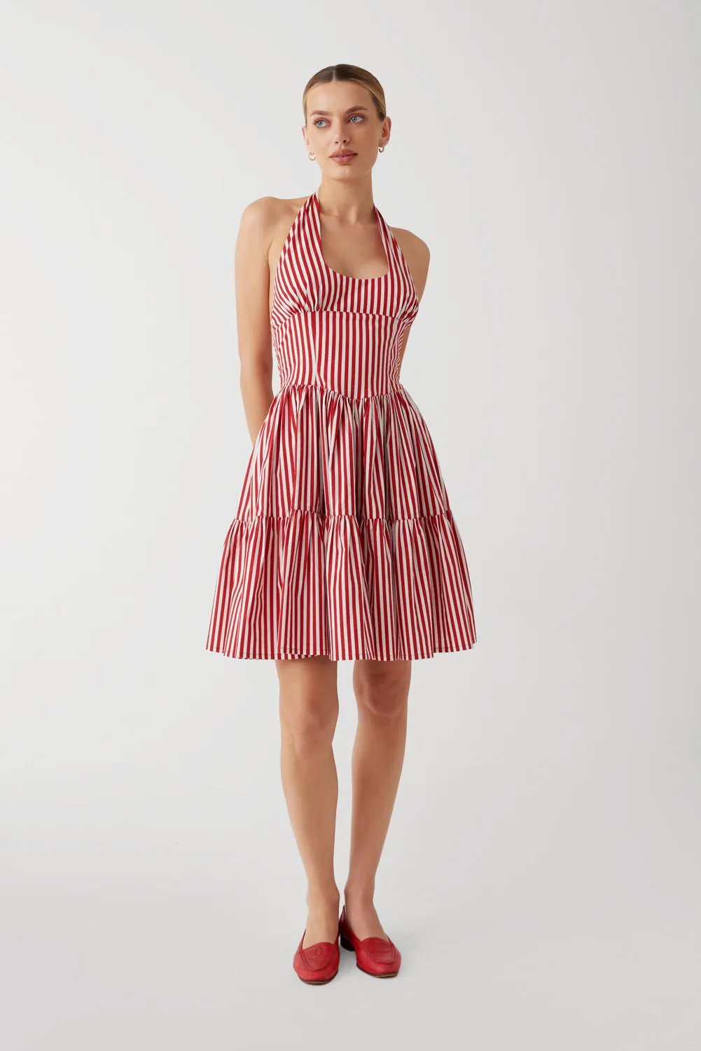 Tulsa Halter Midi Dress - Scarlet Stripe