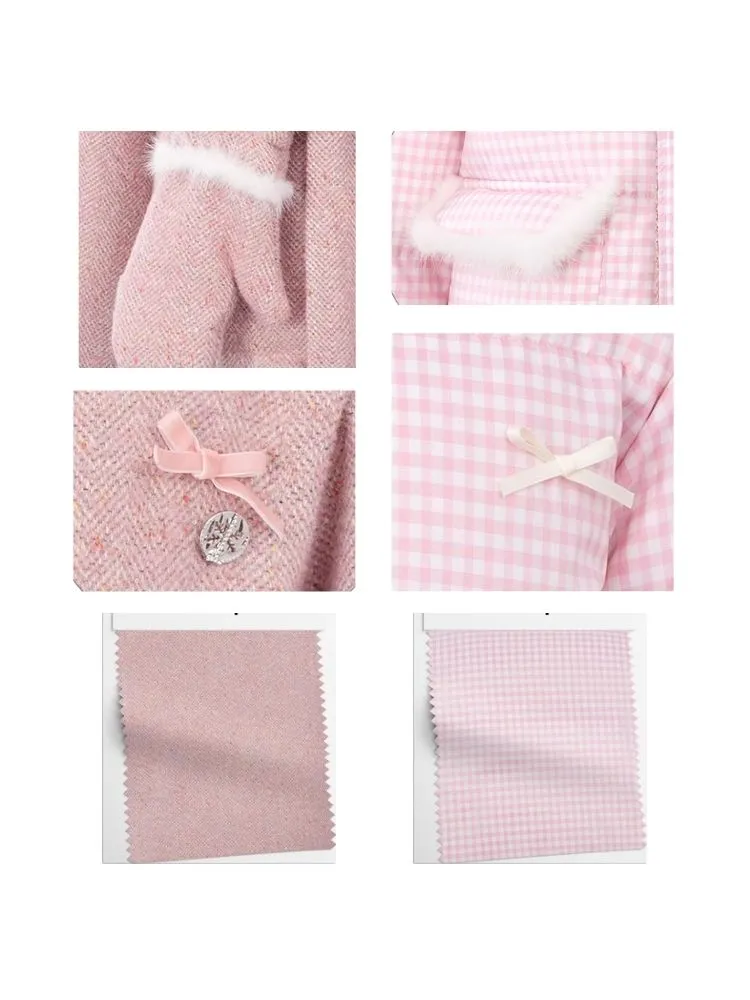 Tweed Pink Check Reversible Down Jacket【s0000005515】