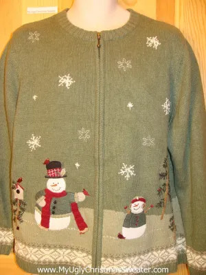 Ugly Green 2sided Christmas Sweater Winter Snowmen