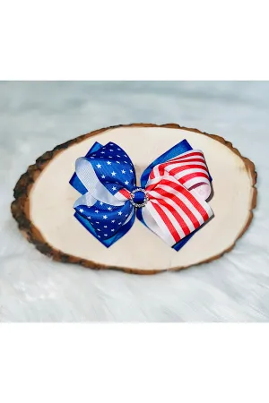 USA flag print 7" hairbow w/rhinestones (4pcs for $10.00)
