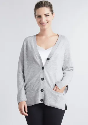 V Neck Cashmere Cardigan in Foggy Grey