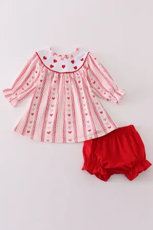 Valentine's day heart embroidery girl bloomer set