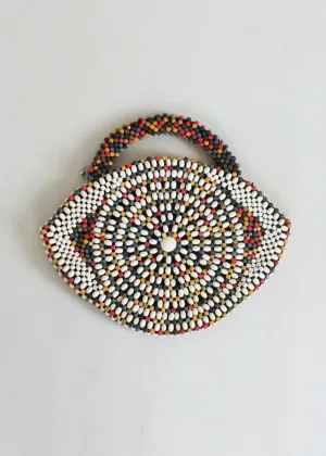 Vintage 1930s Large Czech Wooden Bead Eye Purse