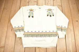 Vintage 1980s Native American Theme Henley Sweatshirt