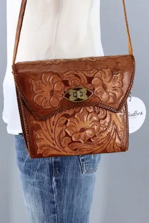 Vintage tooled Leather Shoulder Bag