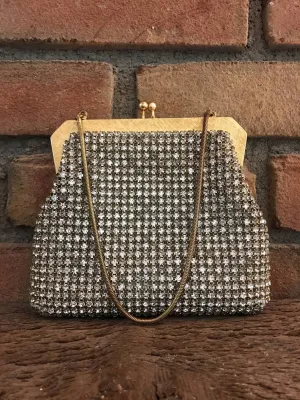 Vintage Walborg Rhinestone Clutch. Clear Rhinestone Purse or Evening Bag. 1950s