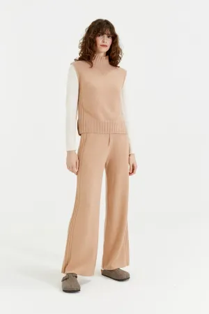 Warm-Beige Cashmere Side Rib Trousers