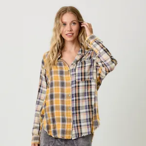 Washed Plaid Oversized Shirt Jacket