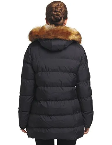 WenVen Women's Forward Long Down Jacket(Black, US X-Large)