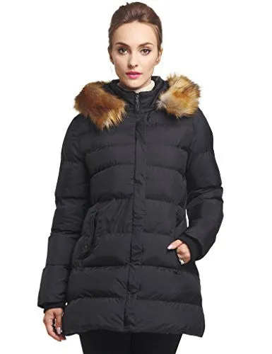 WenVen Women's Forward Long Down Jacket(Black, US X-Large)