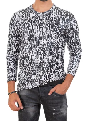 White Alphabet Semi-Shine Sweater