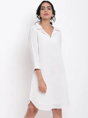 White Cotton Collared Dress