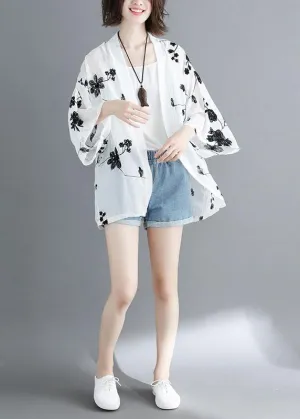 White Loose Embroideried Summer Cardigan Long Sleeve