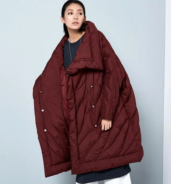 Winter Cloak Loose Duck Down Jackets Cape Long Warm Women Long Down Cloak