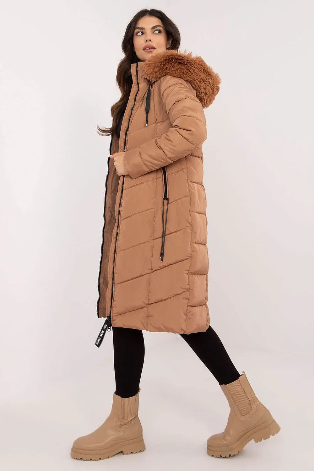 Winter Luxe: Quilted Down Jacket with Detachable Fur Hood