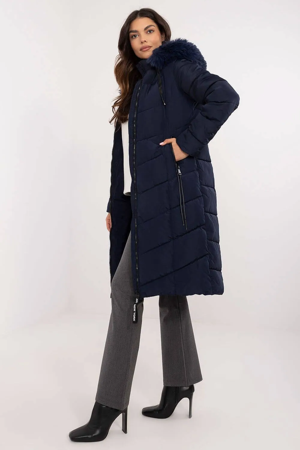 Winter Luxe: Quilted Down Jacket with Detachable Fur Hood