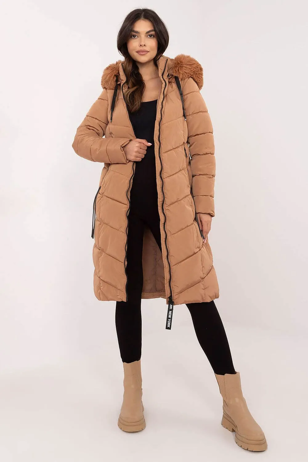 Winter Luxe: Quilted Down Jacket with Detachable Fur Hood