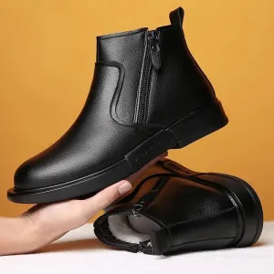 Winter Men's Leather Dress Boots Warm Zipper Snow Boots